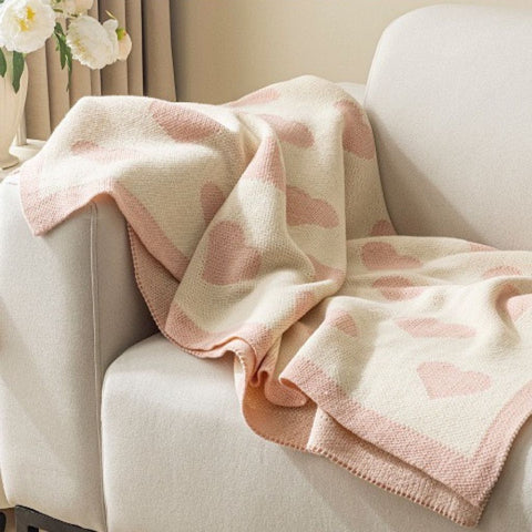 Image of Pink Loving Hearts Knitted Throw Blanket