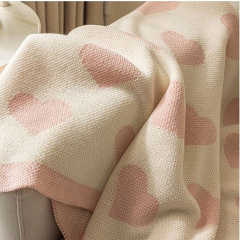 Image of Pink Loving Hearts Knitted Throw Blanket