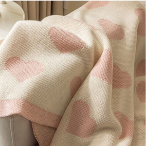 Pink Loving Hearts Knitted Throw Blanket