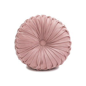 Pink Round Pleated Velvet Throw Pillow