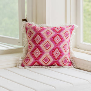 Pink Textured Tweed Delight & Fringed Boho Duo Throw Pillow Cover (Set of 2)