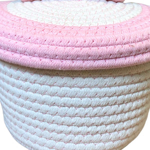 Pink Tiara Cotton Rope Storage Basket with Lid (Set of 2)