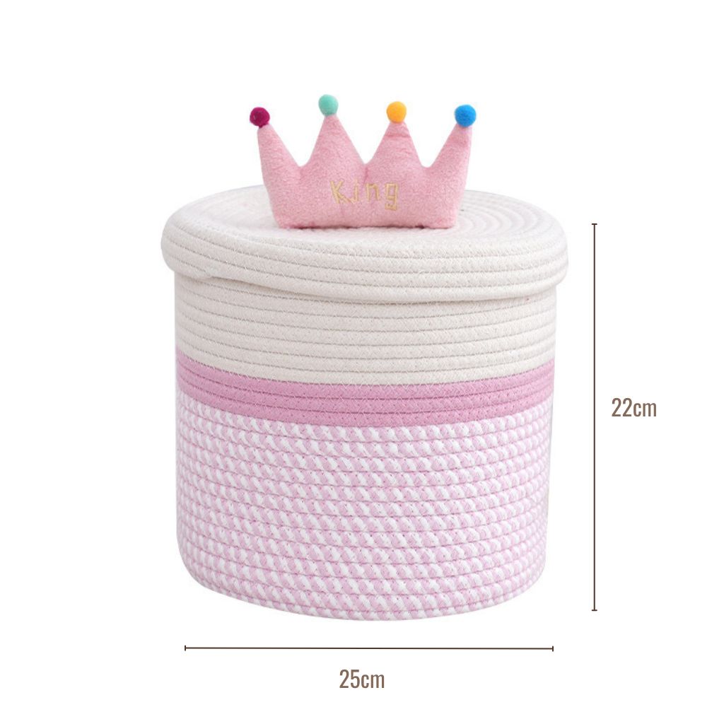 Pink Tiara Cotton Rope Storage Basket with Lid (Set of 2)