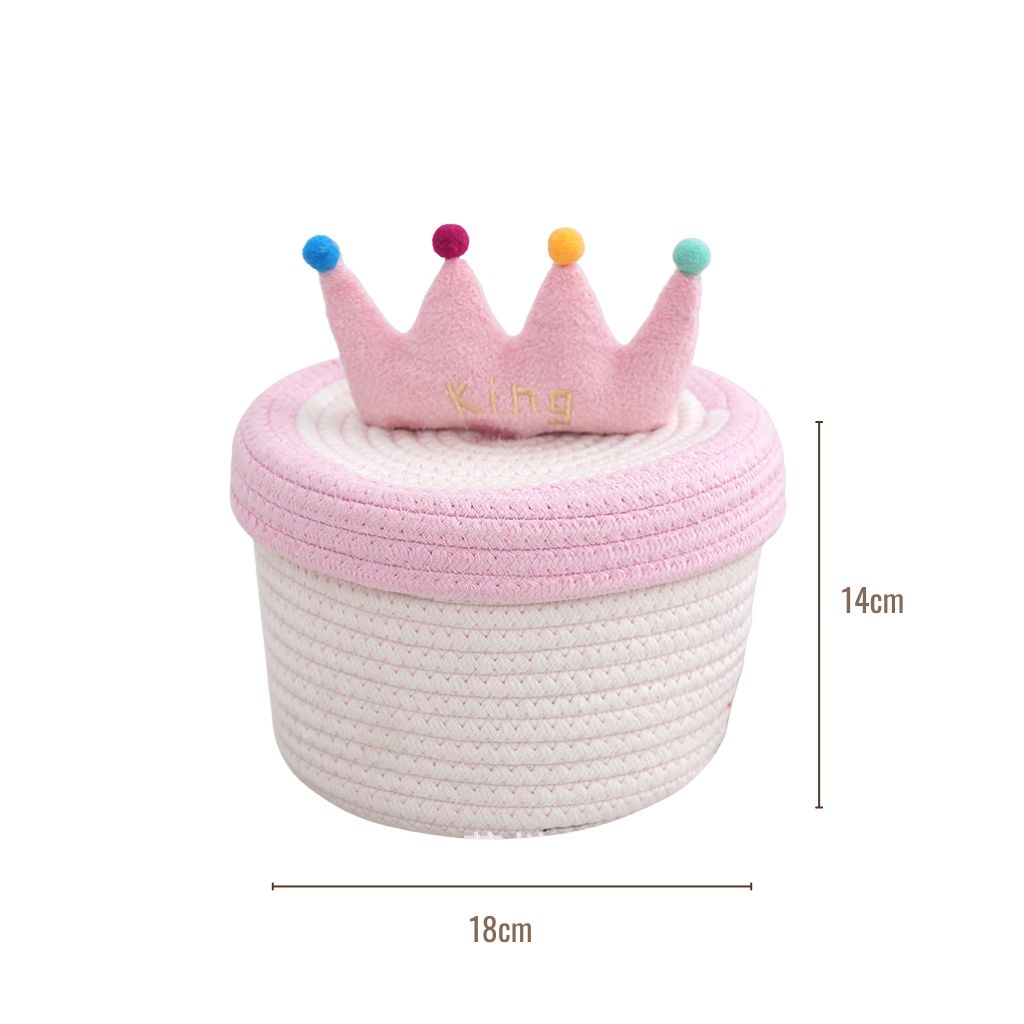Pink Tiara Cotton Rope Storage Basket with Lid (Set of 2)