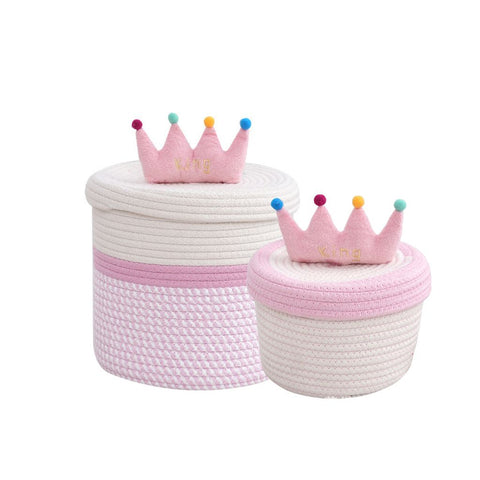 Image of Pink Tiara Cotton Rope Storage Basket with Lid (Set of 2)