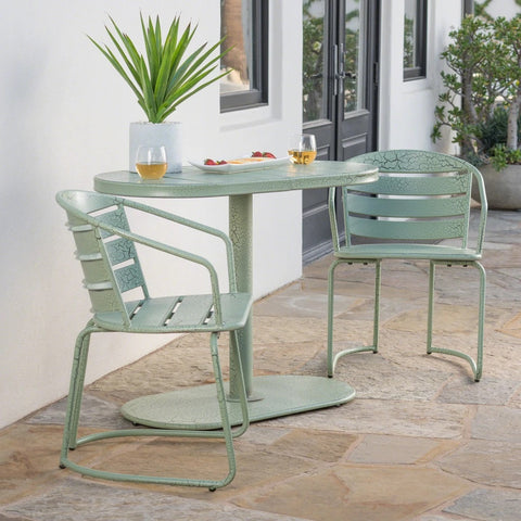 Image of Porto Outdoor 3 Piece Crackle Finished Iron Bistro Set