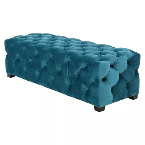 Image of Provence Button Tufted Velvet Rectangle Ottoman Bench