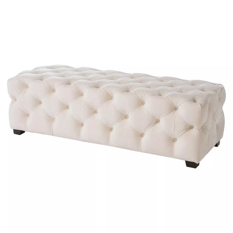 Image of Provence Button Tufted Velvet Rectangle Ottoman Bench