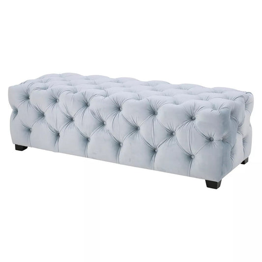 Provence Button Tufted Velvet Rectangle Ottoman Bench