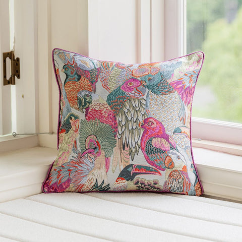 Image of Radiant Pink Bird Paradise & Brush Stroke Throw Pillow Cover (Set of 2)