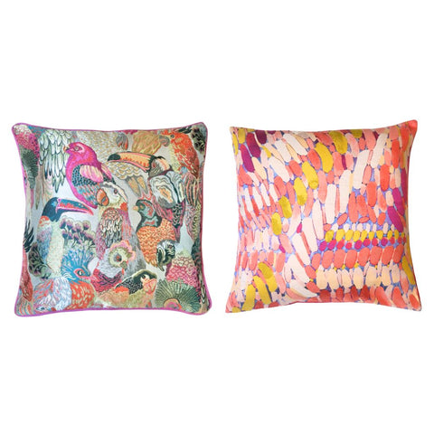 Image of Radiant Pink Bird Paradise & Brush Stroke Throw Pillow Cover (Set of 2)