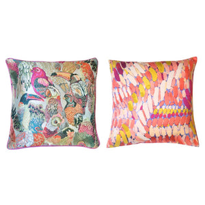 Radiant Pink Bird Paradise & Brush Stroke Throw Pillow Cover (Set of 2)