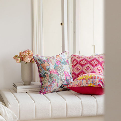Image of Radiant Pink Bird Paradise Throw Pillow Cover