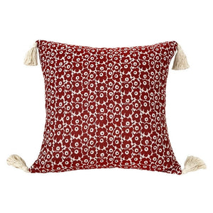 Red Floral Tassel Decorative Throw Pillow Cover