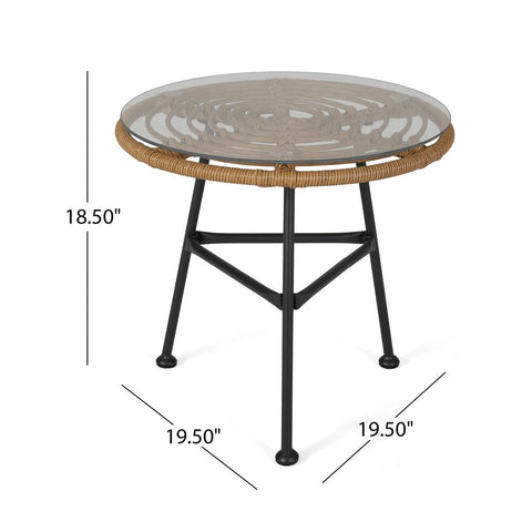 Image of Rodney Outdoor Woven Faux Rattan Side Table with Glass Top