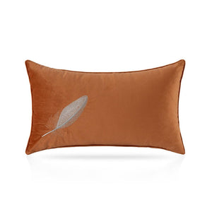 Rust Orange Embroidered Feather Lumbar Pillow Cover