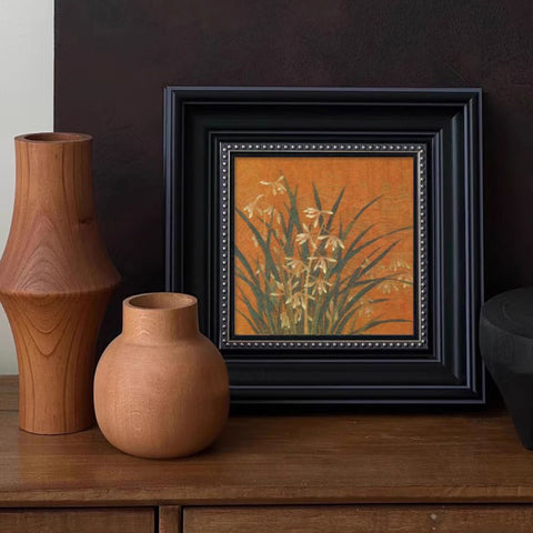 Image of Rustic Delicate Blossom Artwork with Black Ornate Frame