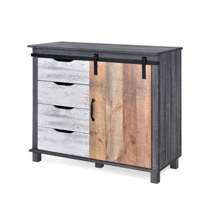 Rustic Farmhouse Sliding Barn Door Cabinet with 4-Drawers