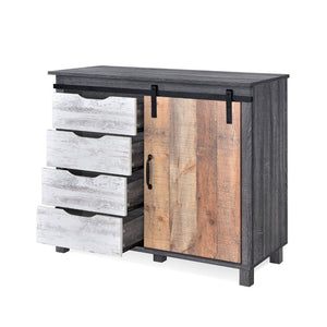 Rustic Farmhouse Sliding Barn Door Cabinet with 4-Drawers