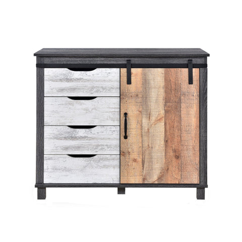 Image of Rustic Farmhouse Sliding Barn Door Cabinet with 4-Drawers
