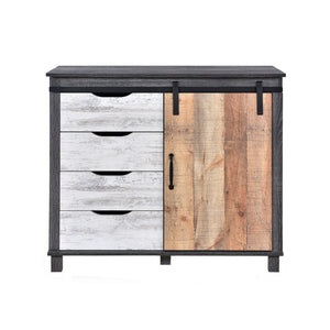 Rustic Farmhouse Sliding Barn Door Cabinet with 4-Drawers