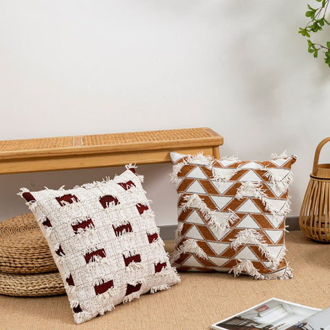 Image of Rustic Fringe Block Throw Pillow