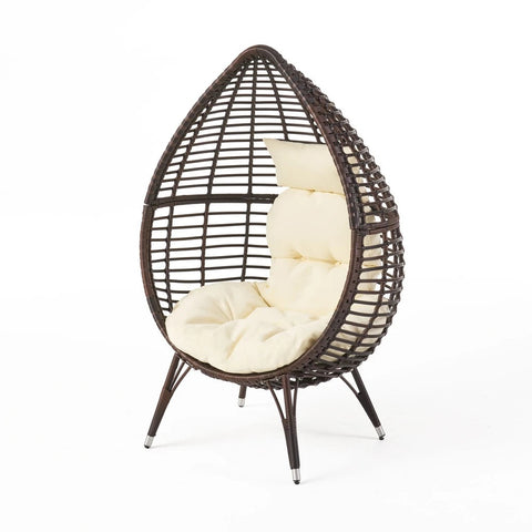 Image of Ruweyda Outdoor Teardrop Wicker Lounge Chair with Water Resistant Cushion