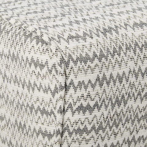 Image of Sade Mid Century Boho Fabric Ottoman, Light Grey Zig Zag Pattern