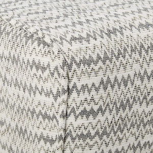 Sade Mid Century Boho Fabric Ottoman, Light Grey Zig Zag Pattern