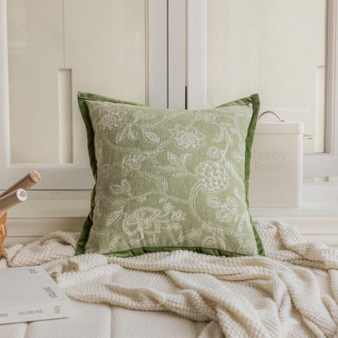 Image of Sage Green Floral Throw Pillow Cover