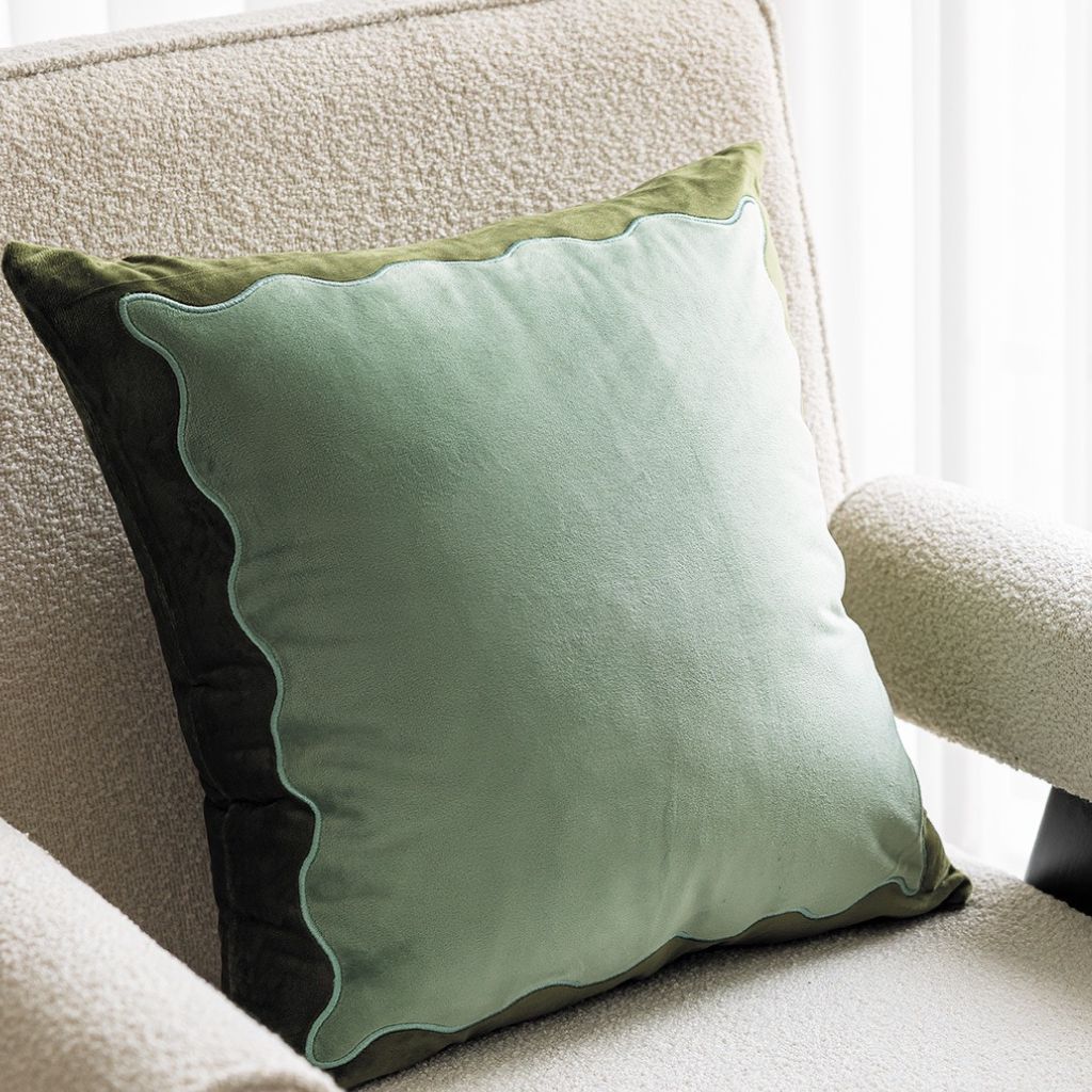 Sage Scalloped Edge Throw Pillow Cover