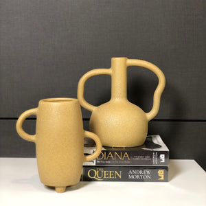 Sand Ceramic Vase with Asymmetrical Butterfly Handle