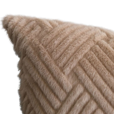 Image of Sandy Bliss Basketweave Faux Fur Throw Pillow Cover