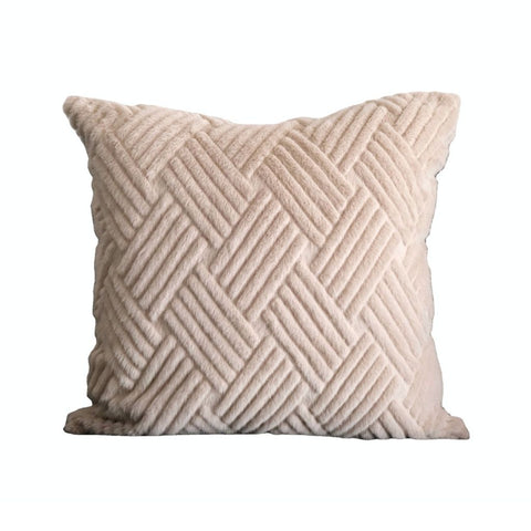 Image of Sandy Bliss Basketweave Faux Fur Throw Pillow Cover