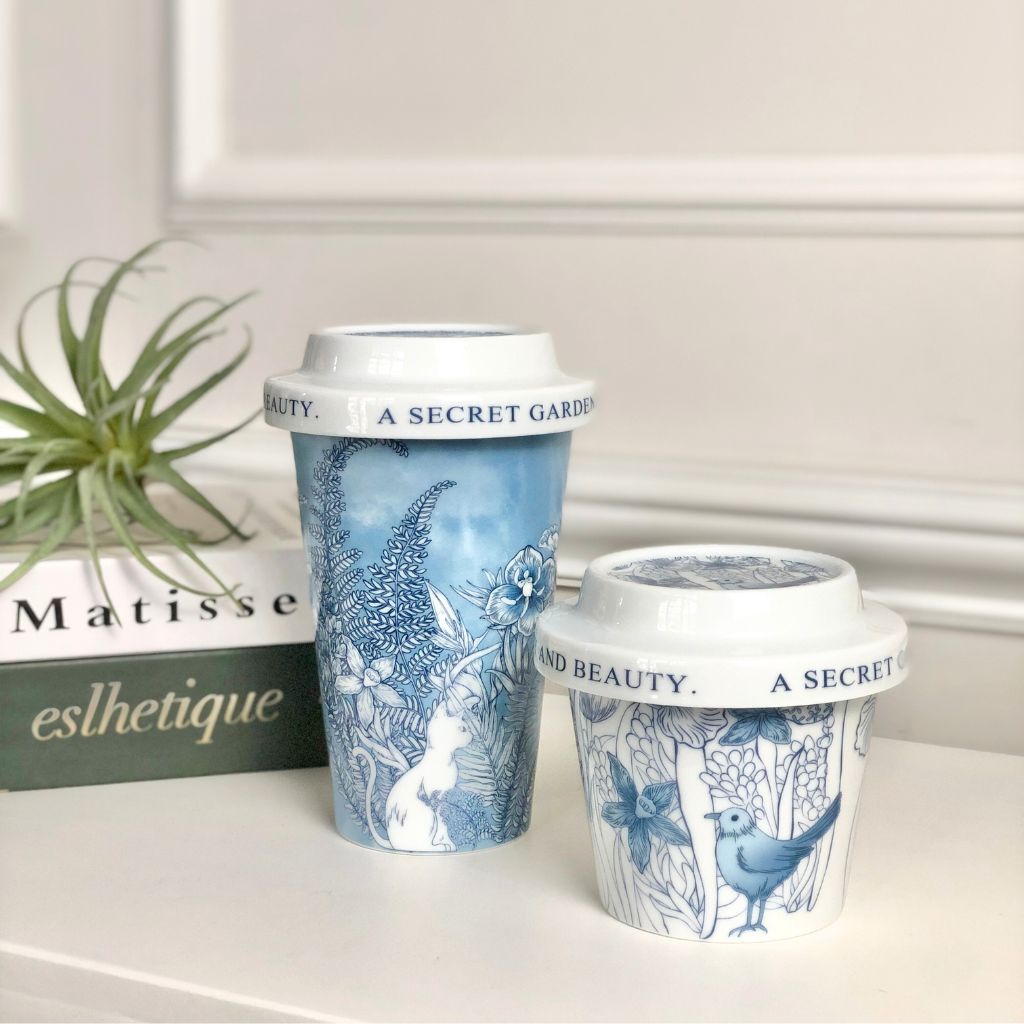 Secret Garden Porcelain Cups with Lids (Set of 2)