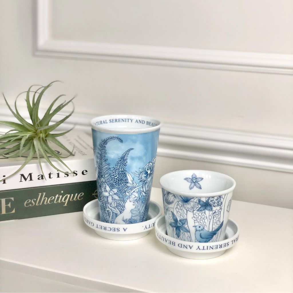 Secret Garden Porcelain Cups with Lids (Set of 2)