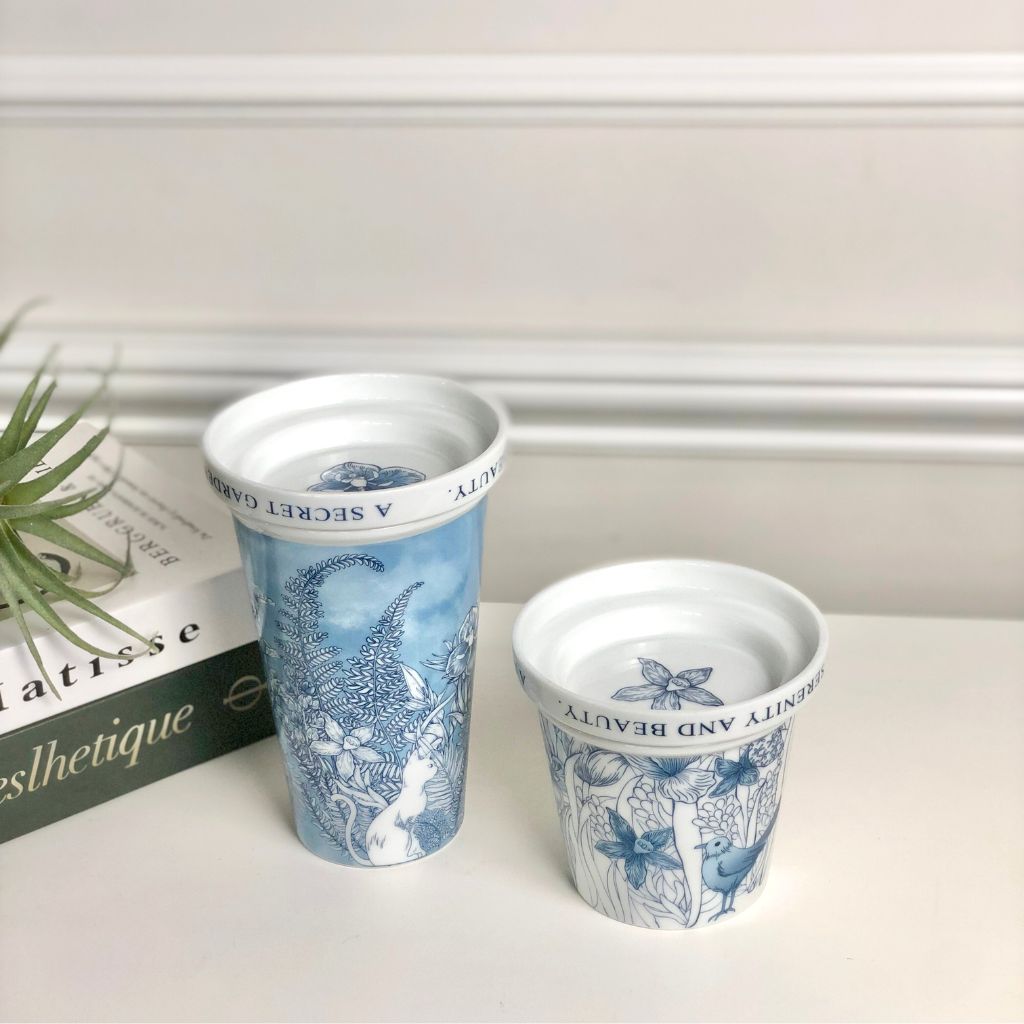 Secret Garden Porcelain Cups with Lids (Set of 2)