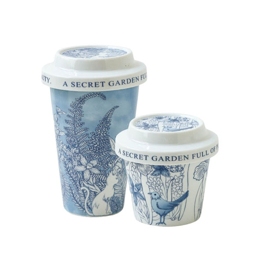 Secret Garden Porcelain Cups with Lids (Set of 2)
