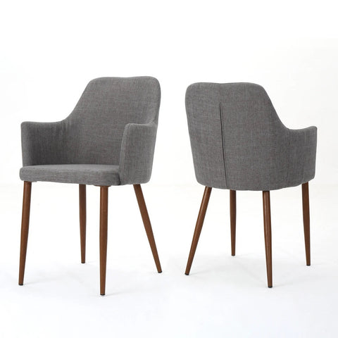 Image of Serra Mid Century Fabric Dining Chair with Wood Finished Metal Legs (Set of 2)