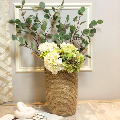 Image of Straw Woven Flower Basket Planter With Handles