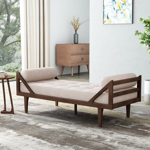 Image of Sumner Contemporary Tufted Chaise Lounge with Rolled Accent Pillows