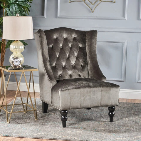 Image of Talisa Winged High-Back Tufted New Velvet Club Chair