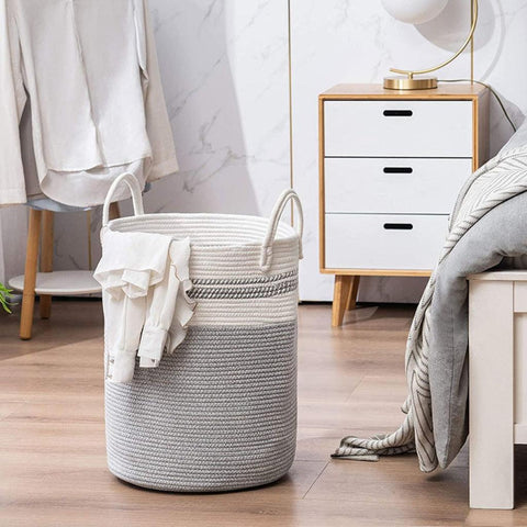 Image of Tall Cotton Rope Laundry Basket