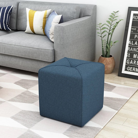 Image of Tammy Modern Fabric Upholstered Square Ottoman with Tonal Piping