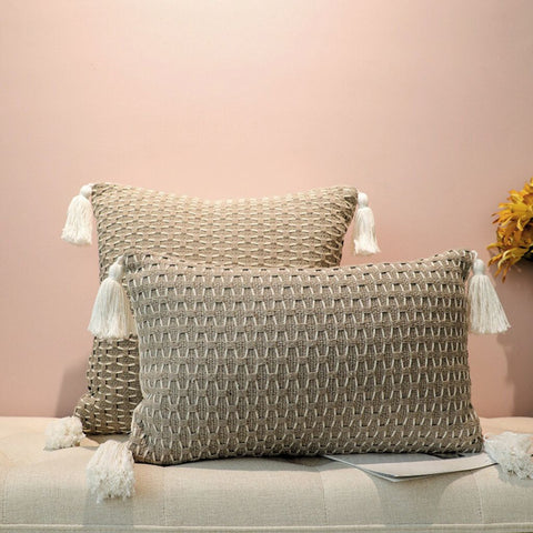 Image of Taupe Textured Woven Throw Pillow Cover