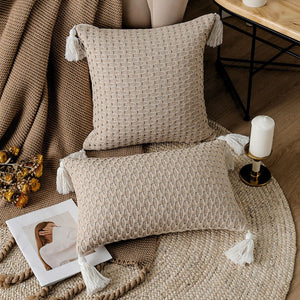 Taupe Textured Woven Throw Pillow Cover