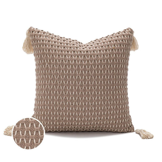 Taupe Textured Woven Throw Pillow Cover