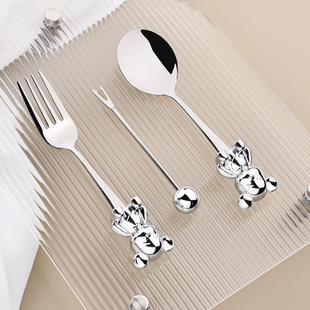 Teddy Bear Dessert Fork & Spoon Set (Set of 3)
