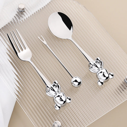 Image of Teddy Bear Dessert Fork & Spoon Set (Set of 3)