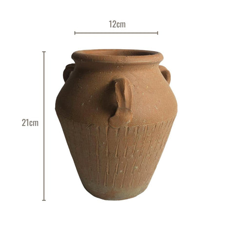 Image of Terracotta Triple-Handles Rustic Handcrafted Vase